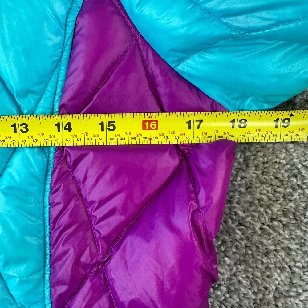 Gerry Kids Down Puffer Jacket L 14/16 Blue Purple Hooded Quilted Coat Gorpcore